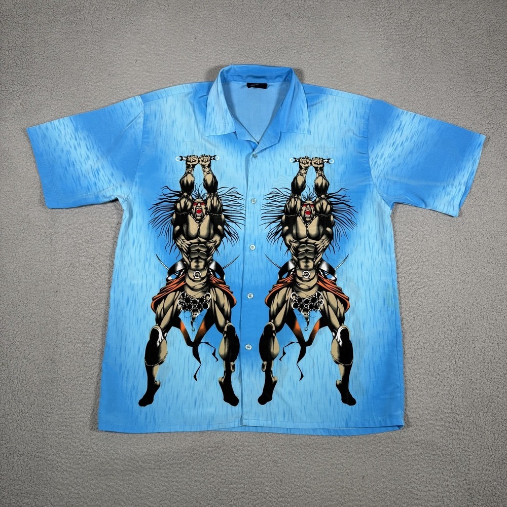 Cool J Shirt Mens XL Blue Vintage Warrior All Over Print Y2K Polyester Logo